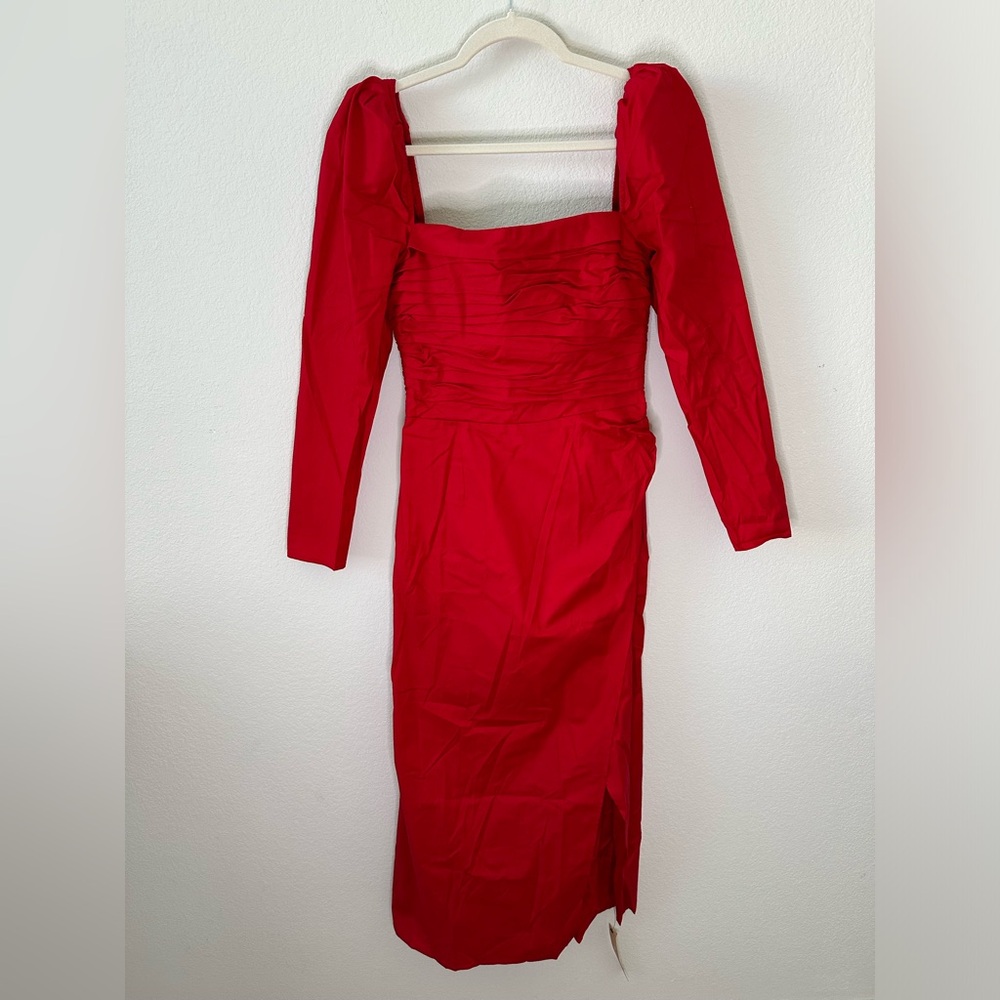 NWT REFORMATION Isaac Ruched Organic Cotton Dress in Red SZ US 8 - Picture 3 of 11